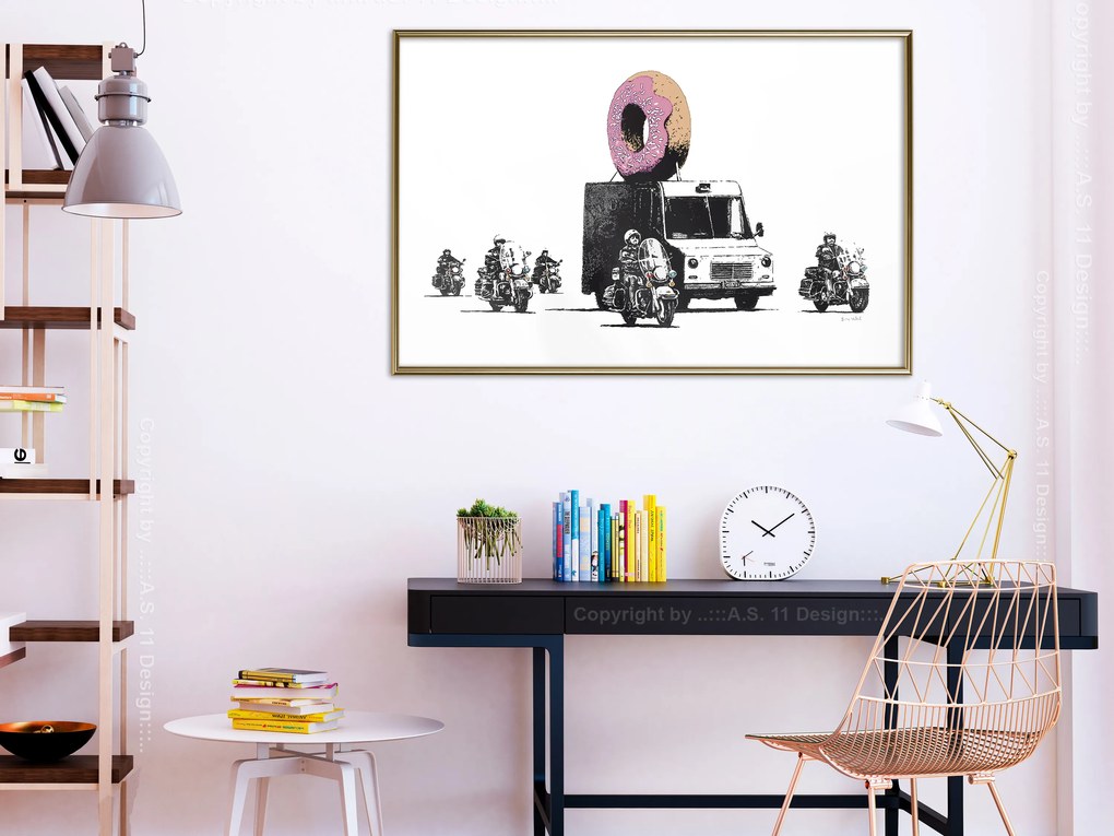 Artgeist Plagát - Donut Police [Poster] Veľkosť: 30x20, Verzia: Zlatý rám s passe-partout