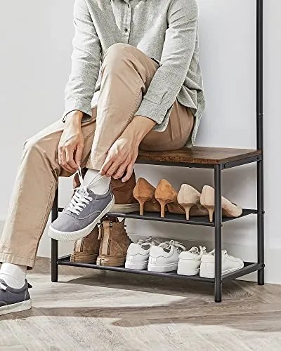 Vešiak na kabáty s lavicou, 9 háčikov, čierna farba, 180x64x32,2cm