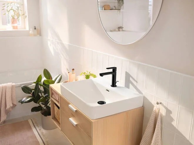 Hansgrohe Rebris S, umývadlová batéria 110 s odtokovou súpravou s tiahlom, čierna matná, HAN-72517670