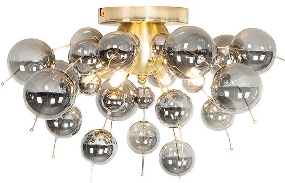 Dizajnové stropné svietidlo mosadzné s dymovým sklom 4-svetlo - Explode