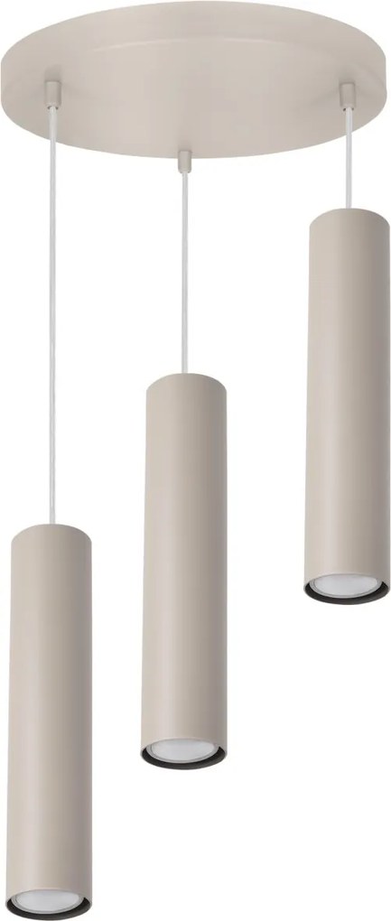 Závesné svietidlo Tuba, 3x béžové kovové tienidlo, o