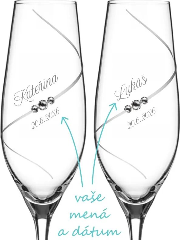 Svadobné poháre na sekt Diamante Silhouette s kryštálmi Swarovski 2 ks