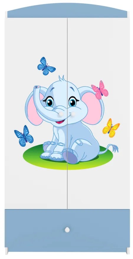 Detská skriňa Babydreams 90 cm slon s motýlikmi modrá