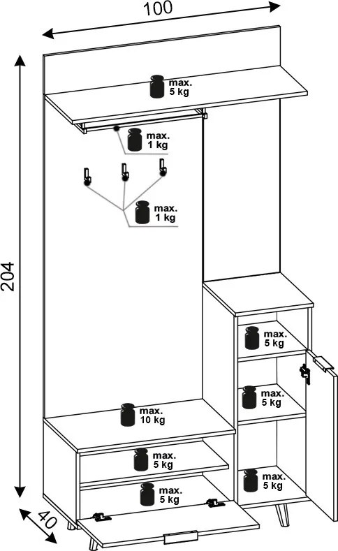 Předsíňová stěna Nordic 100 cm dub Evoke/grafit