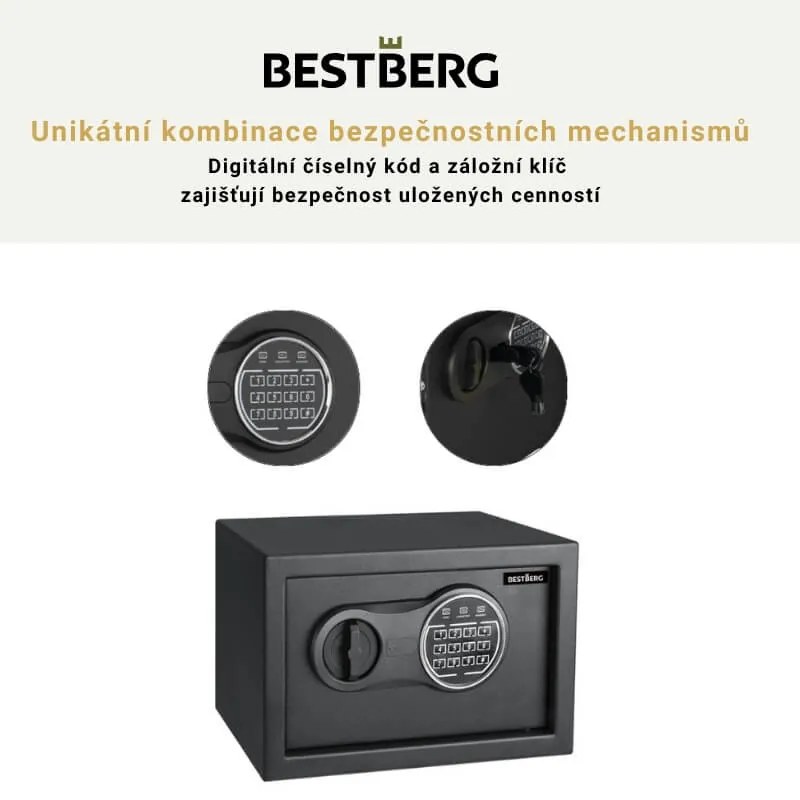 Digitálny trezor BestBerg BBSB-1C / 20 x 31 x 20 cm / čierny