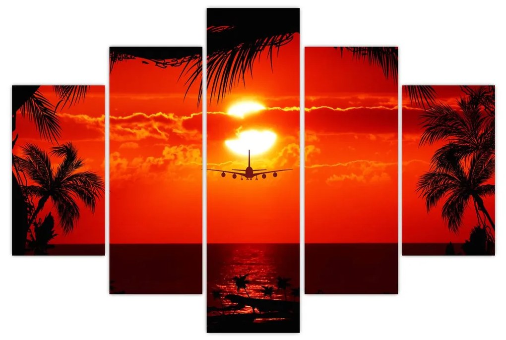 Obraz - západ slnka s lietadlom (150x105 cm)