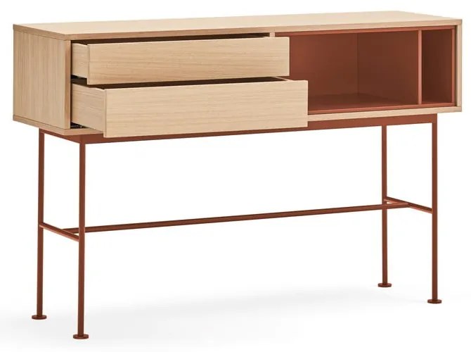 Tehlovočervený konzolový stolík v dubovom dekore Teulat Yoko