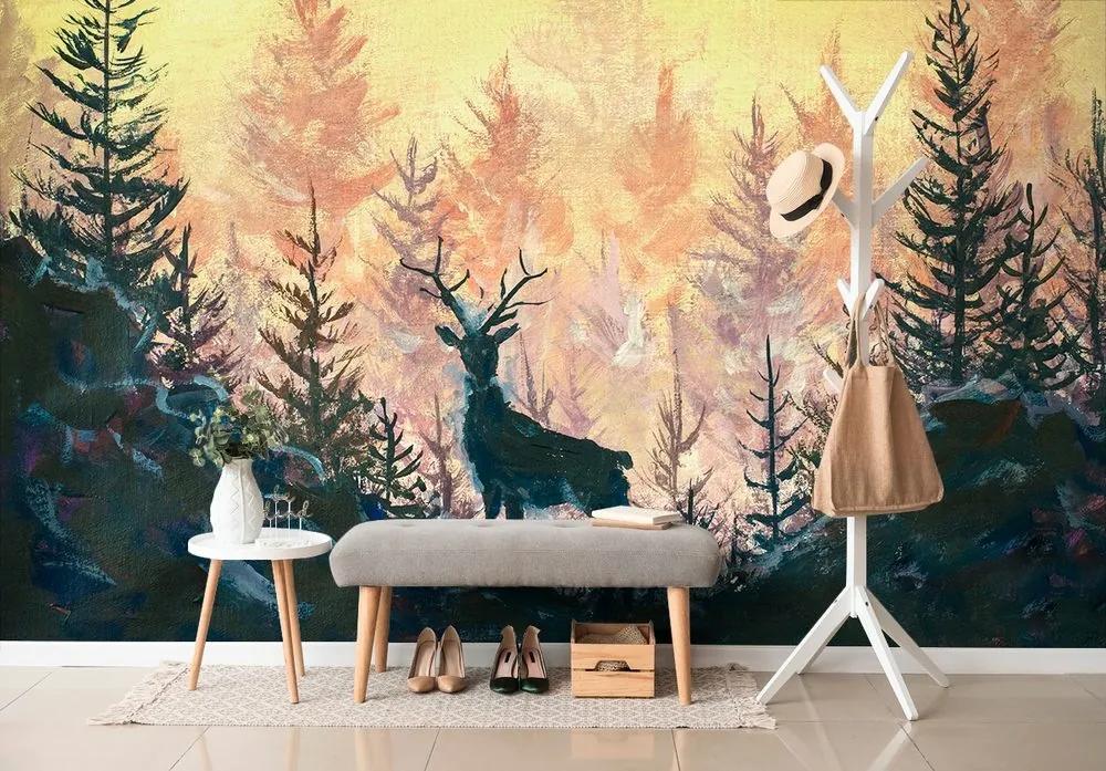 Samolepiaca tapeta umelecká lesná maľba - 450x300