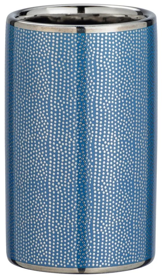 Modrý keramický téglik na kefky s detailom v striebornej farbe Wenko Nuria