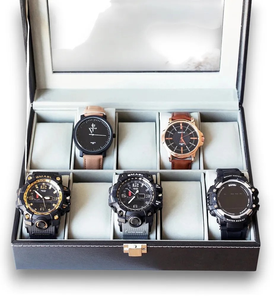 eCarla Organizér na hodinky, box, puzdro na 10ks hodiniek, ekokoža, čierny