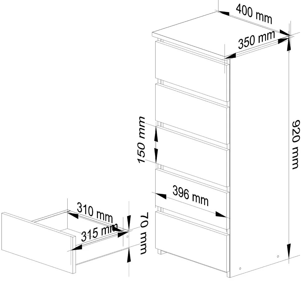 Komoda CL5 40 x 92 cm so zásuvkami biela/dub sonoma