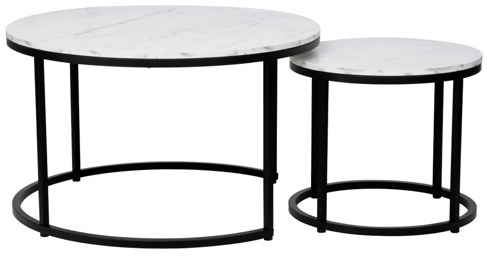 Konferenčné stolíky, set 2 ks, biela/čierna, CIRKO