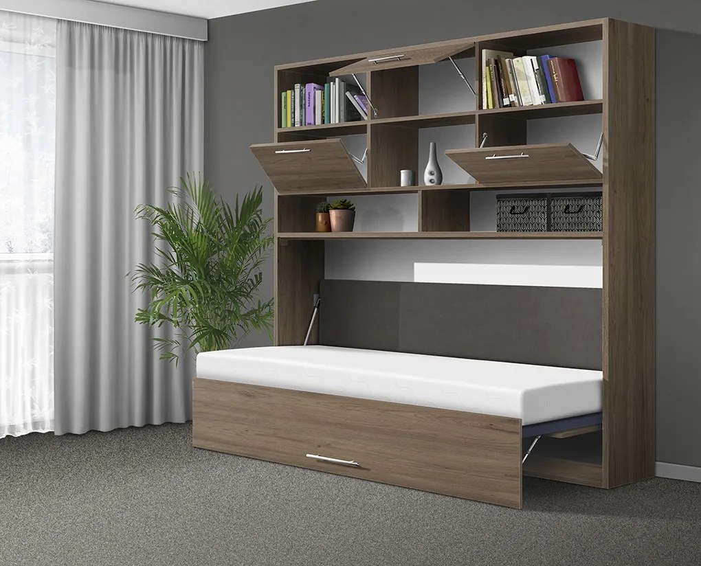Nabytekmorava Sklápacia posteľ VS1056 MAX, 200x90cm farba lamina: Biela, Varianta dverí: lesklé