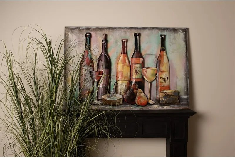 3D kovový obraz s fľašami vína Wine Bottle - 120*6*80 cm