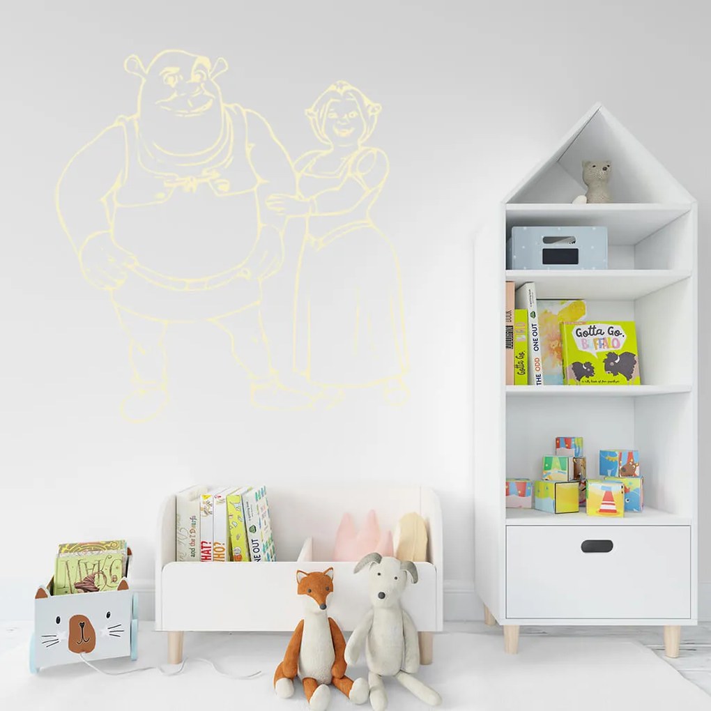 Veselá Stena Samolepka Shrek a Fiona Farba: oranžová, Veľkosť: 40 x 42 cm