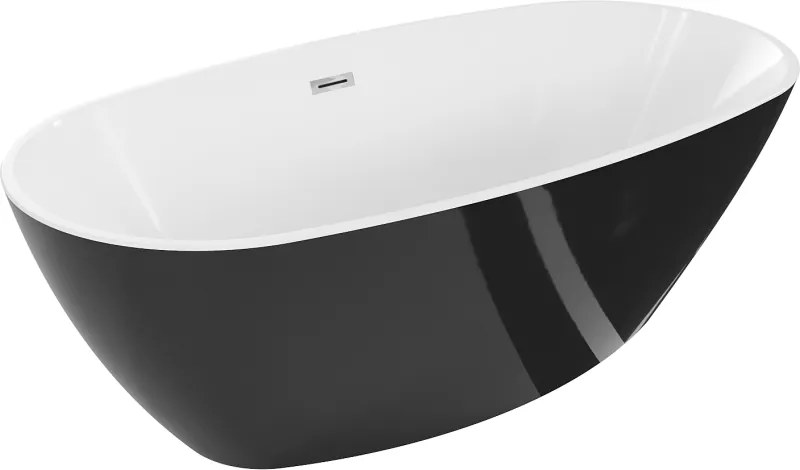 Mexen Eris, voľne stojaca vaňa 155 x 80 cm, biela-čierna, chrómový prepad, 53441558075-01