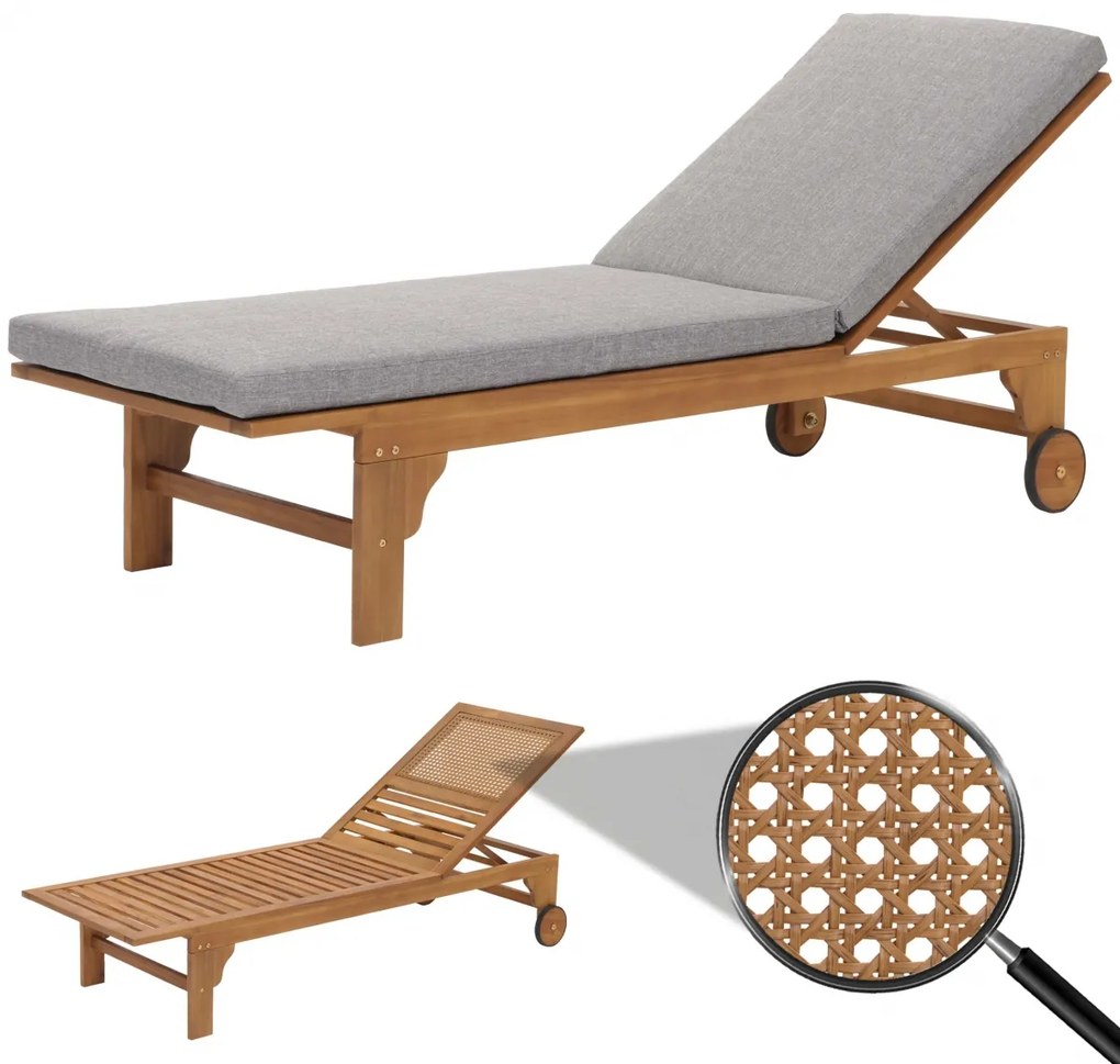 Lehátko HWC-N48, masívne akáciové drevo - sivý vankúš