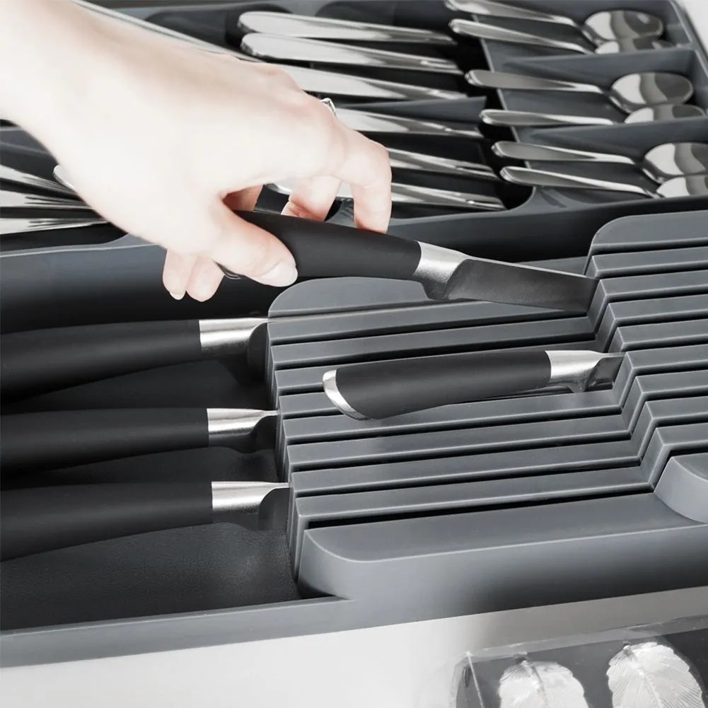 VILDE Organizér na nože, až na 18 nožov, plastový sivý - 39 x 14,5 x 7,5 cm