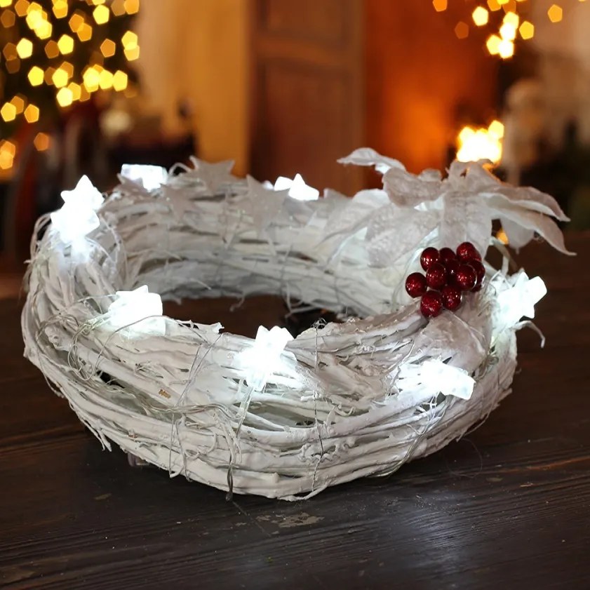 DECOLED LED světelný řetěz na baterie hvězdy, ledově bílá, 1,8 m