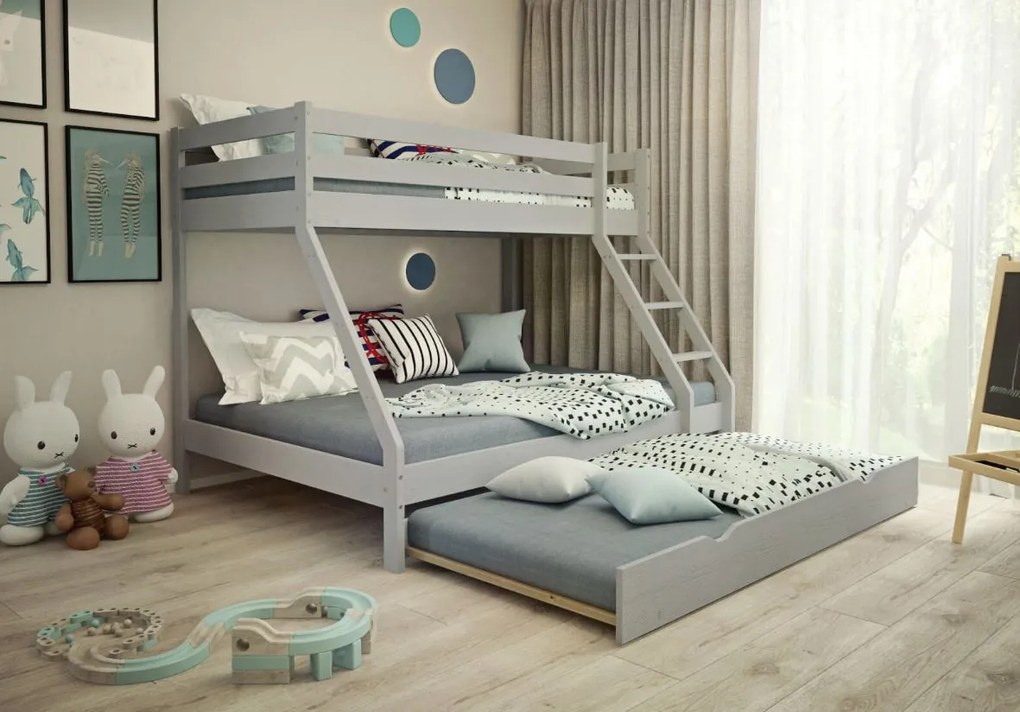 Poschodová posteľ z masívu DENIS vr. oboch roštov - 200x90/140 cm - šedá