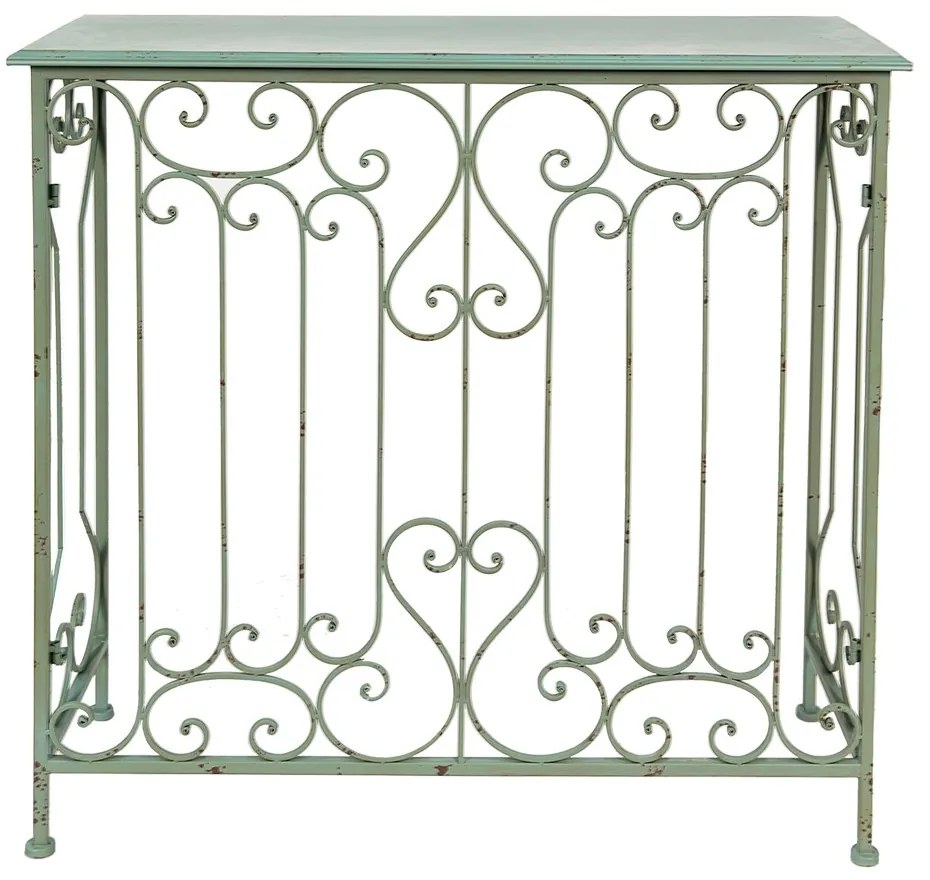 Zelený kovový odkladací stôl so zdobením Vierte - 95*35*90 cm