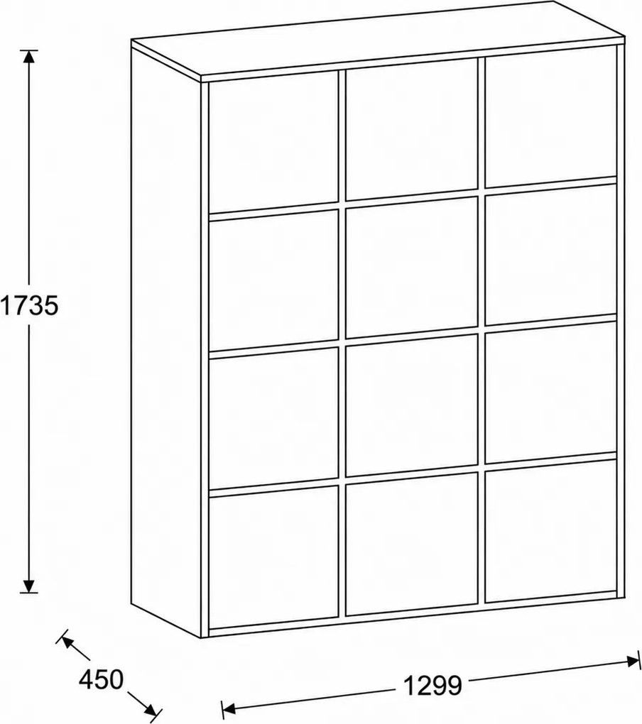 Kancelárska skriňa FRAME, 12x dvere, 1299 x 450 x 1735 mm, PUSH-lock, dub prírodný