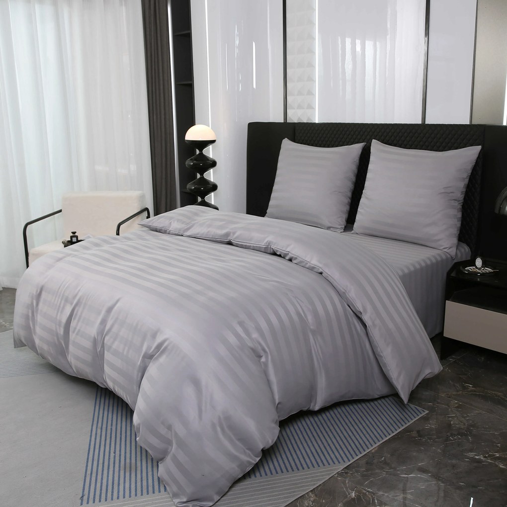 Hotelové obliečky z mikrovlákna JASMINE svetlo sivé - prúžok 2 cm, hotelové vrecko Rozmer obliečky: 70 x 90 cm | 140 x 220 cm