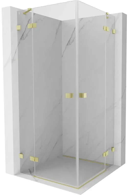 Mexen Lunar Duo, výklopný sprchový kút 70 x 70 cm, 8mm číre sklo, zlatý matný profil, 834-070L-070P-55-00