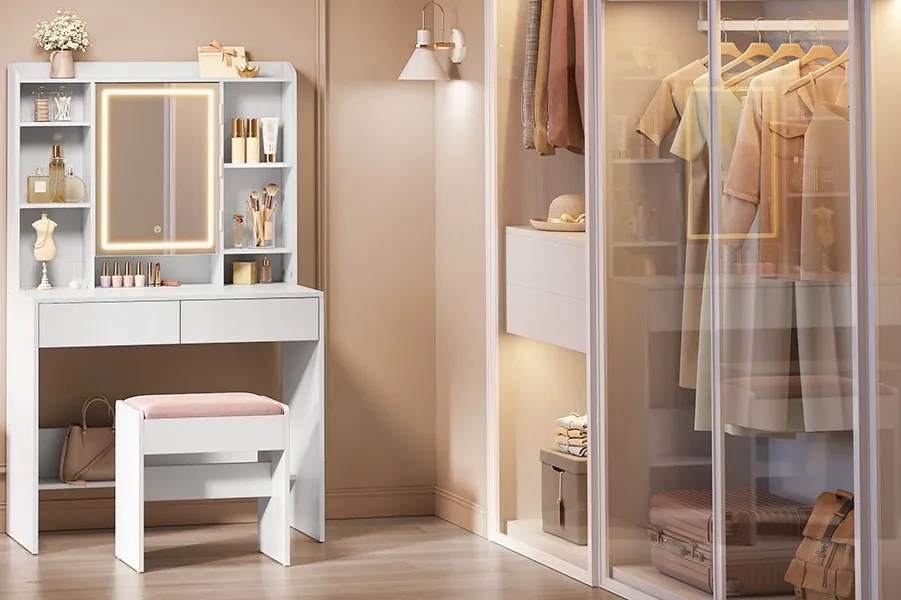 Taburet k toaletnímu stolku Kailyn bílý/růžový