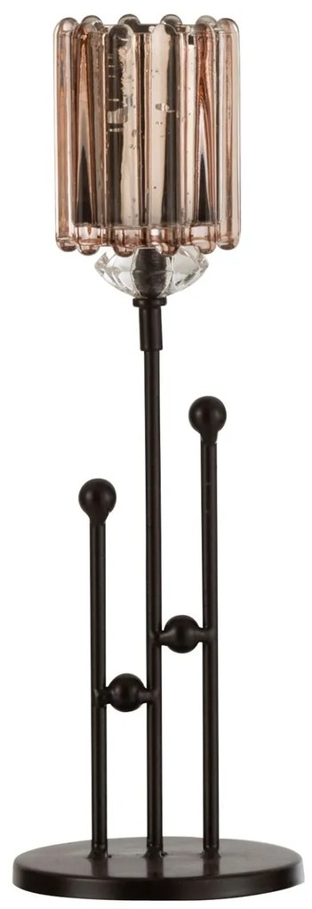 Čierny kovový svietnik na čajovú sviečku so sklenenou miskou - 10 * 10 * 30cm