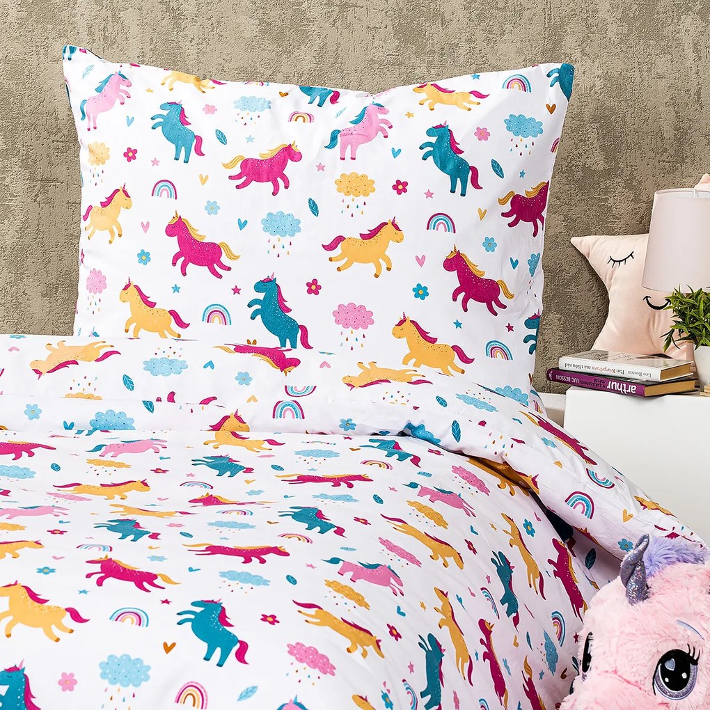 4Home Detské bavlnené obliečky Unicorns, 160 x 200 cm, 70 x 80 cm