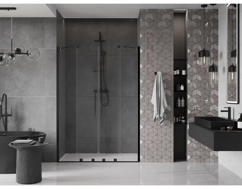 Mexen Velar Duo, posuvné dvere do otvoru 150x200 cm, 8mm číre sklo, čierna matná, 871-150-000-02-70