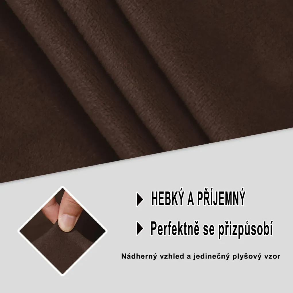 Strečový elastický plyšový poťah na trojmiestnu rohovú pohovku BestBerg / ľavý / čokoládový