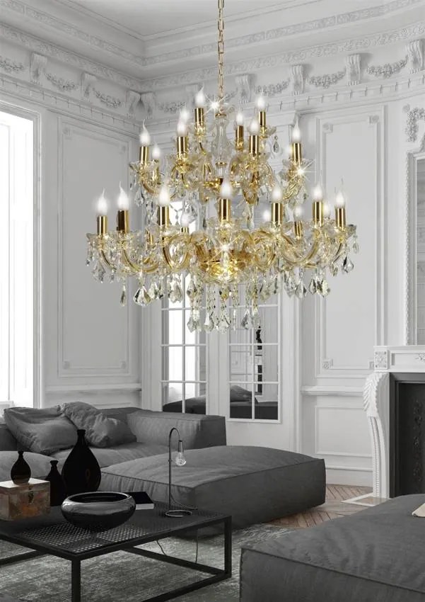 Candellux Zlatý krištáľový luster Maria Teresa pre žiarovku 28x E14 30-94622