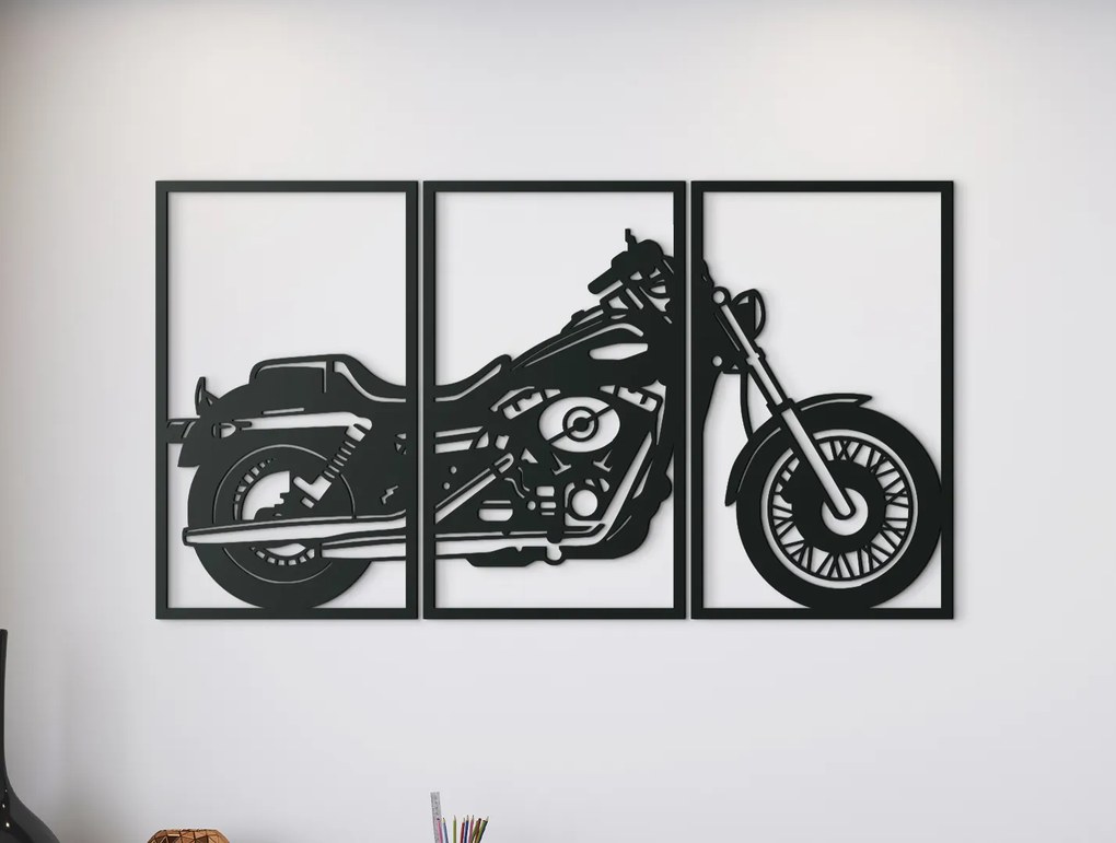 drevko 3-dielny obraz na stenu Motorka Rozmer obrazu: 35,5 x 65 cm, Farba dekorácie: Čierna