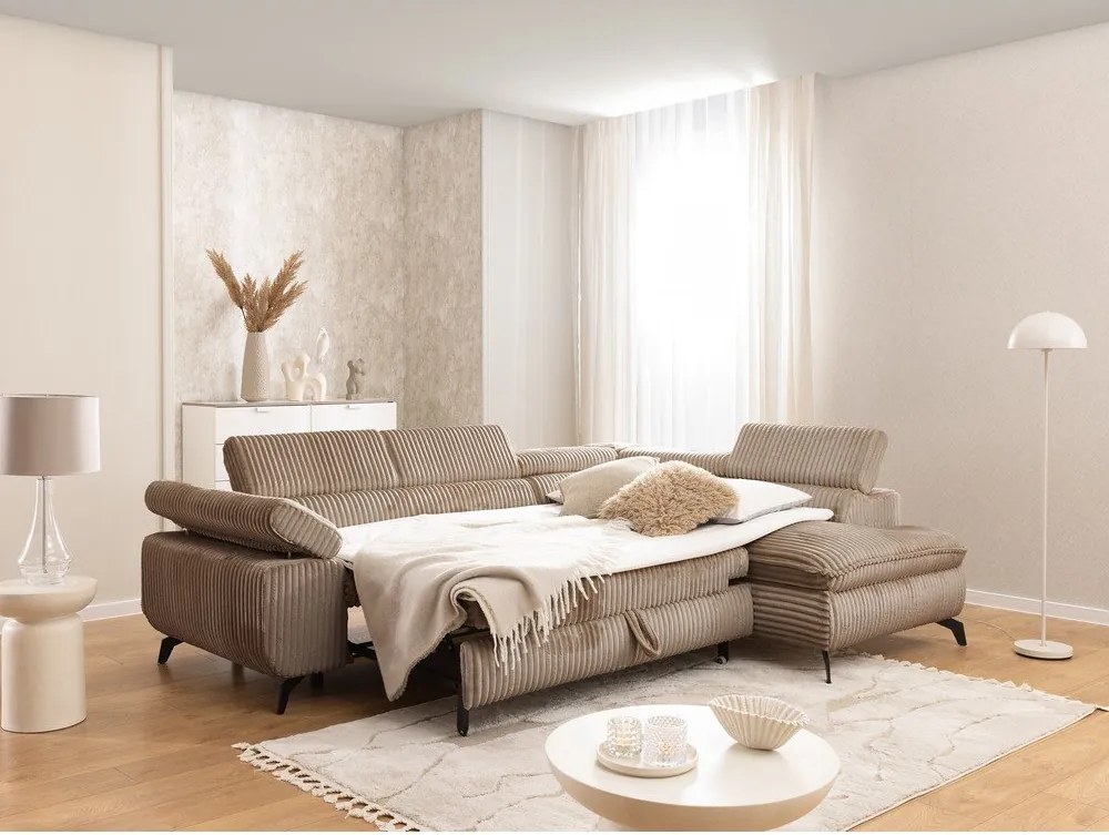 Hnedá menčestrová rohová pohovka (pravý roh/do L) Marbeya – Ropez