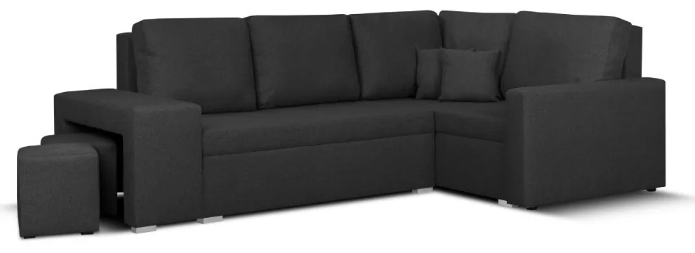 Rozkládací rohová sedací souprava MODO2 + 2 Taburety Černá