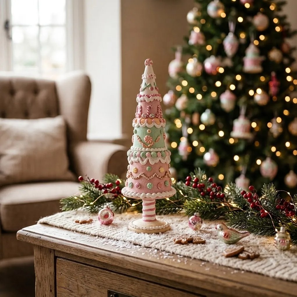 Vianočné dekorácie stromček s perníčkami Pastel Christmas Chic - Ø 8*26 cm