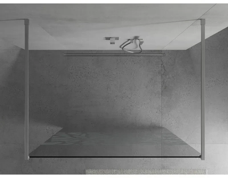 Mexen Kioto, priechodná sprchová zástena 110 x 200 cm, 8mm sklo číre/biely vzor, 2x chrómová stabilizačná rozpera, 800-110-002-01-85