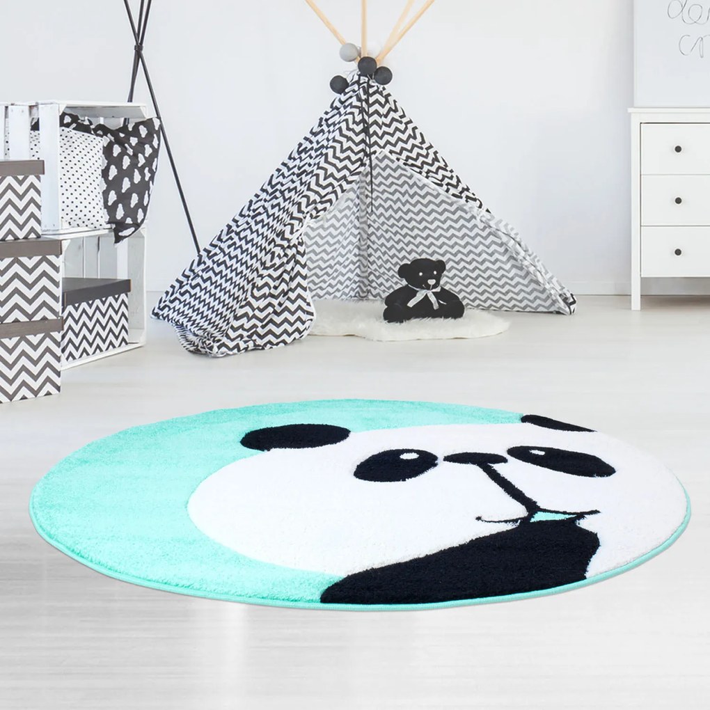 Dekorstudio Okrúhly detský koberec BEAUTY Mentolová panda Priemer koberca: 160cm