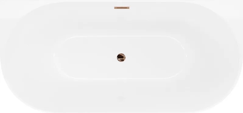Mexen Oval Slim, voľne stojaca vaňa ku stene 170 x 80 cm, biela lesklá, ružové zlato prepad, 52661708000-60