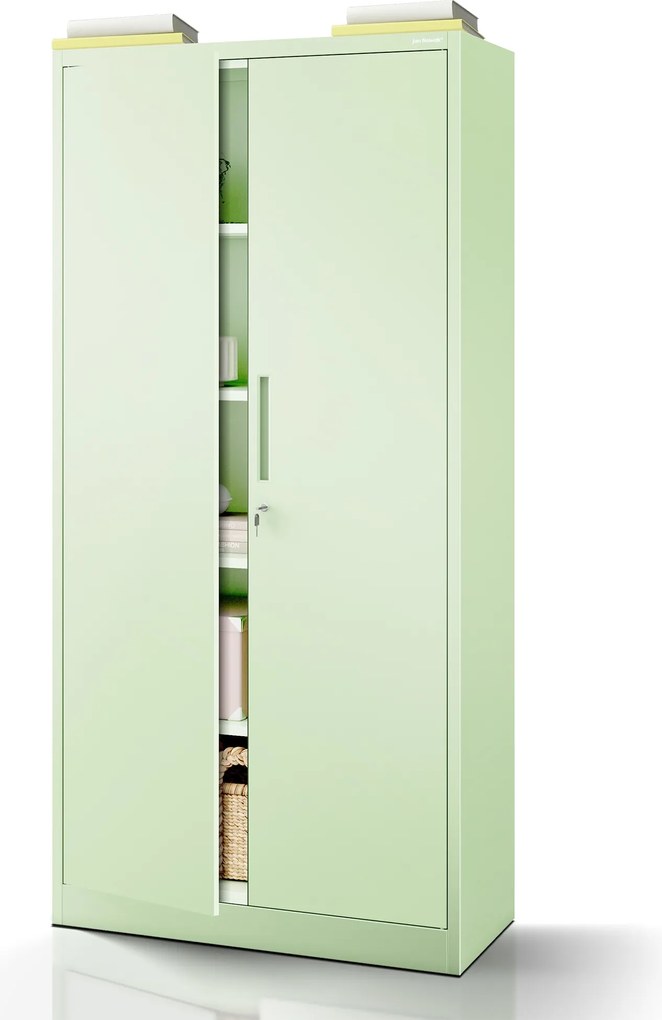 Kancelárska skriňa JAN, 900 x 1850 x 400 mm, Fresh Style: pastelovo zelená