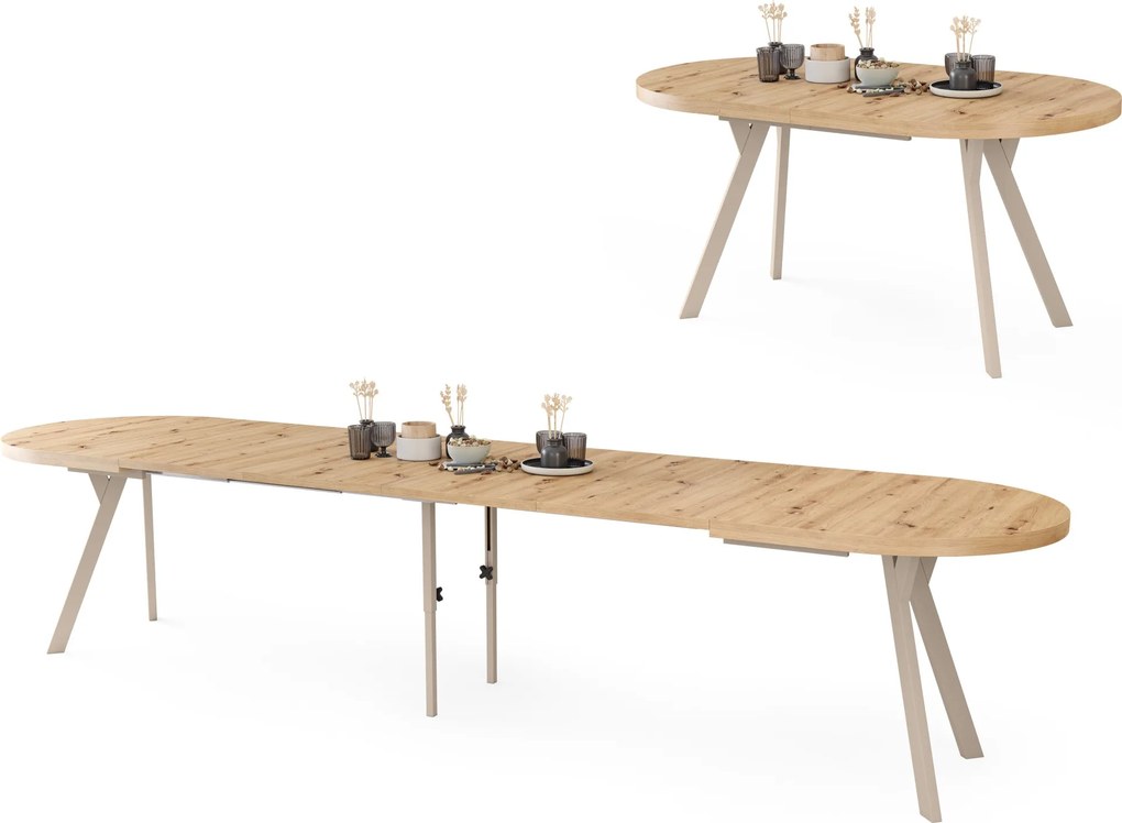 Mazzoni EXPANSO Dub Artisan / kašmírové nohy - OVÁLNY ROZKLADACÍ STÔL 160-360 cm PRE 16-18 OSÔB