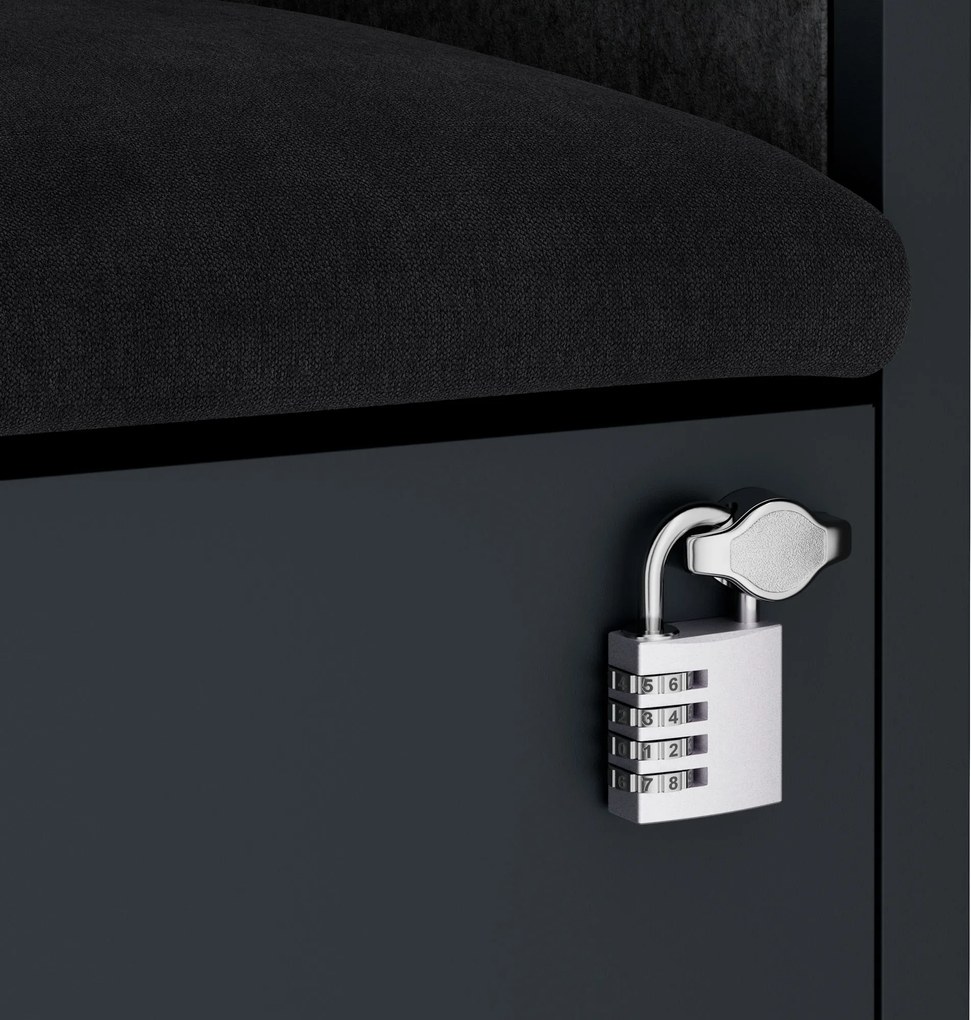 Kancelárska akustická kabína so sedadlom a portom USB-C, telo v antracitovej farbe / sedadlo v tmavosivá farbe, 600 mm: SALLY MentalBox
