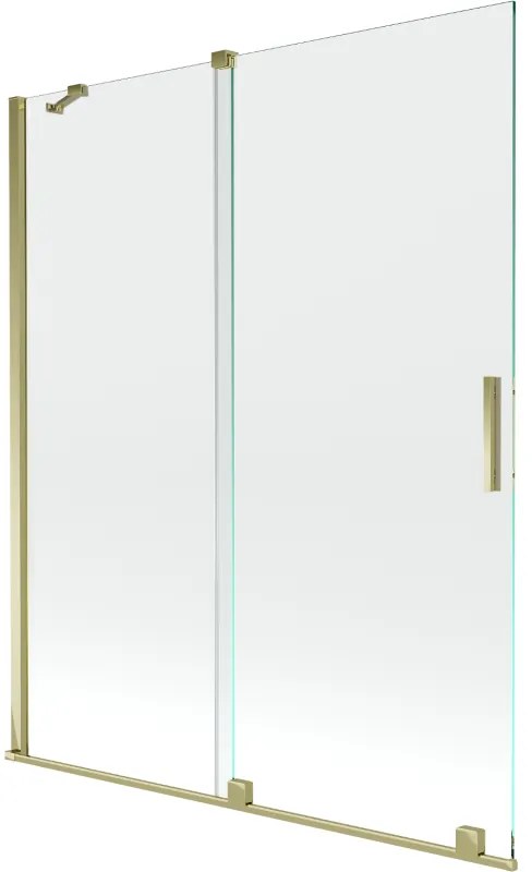 Mexen Velar, 2-krídlová posuvná vaňová zástena 140 x 150 cm, 8mm číre sklo, zlatý lesklý profil, 896-140-000-01-50