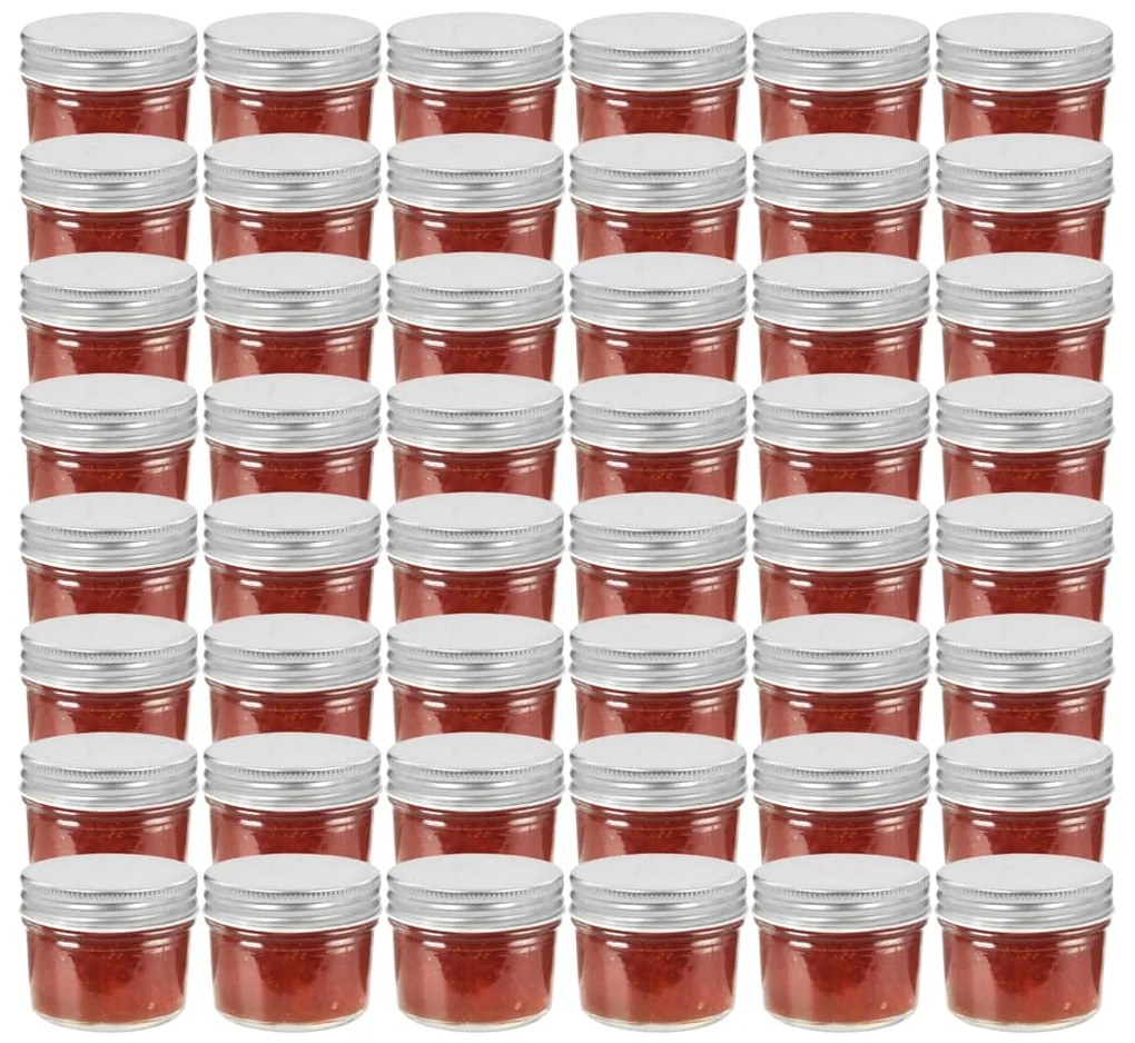 vidaXL Sklenené zaváracie poháre so striebornými viečkami 48 ks 110 ml