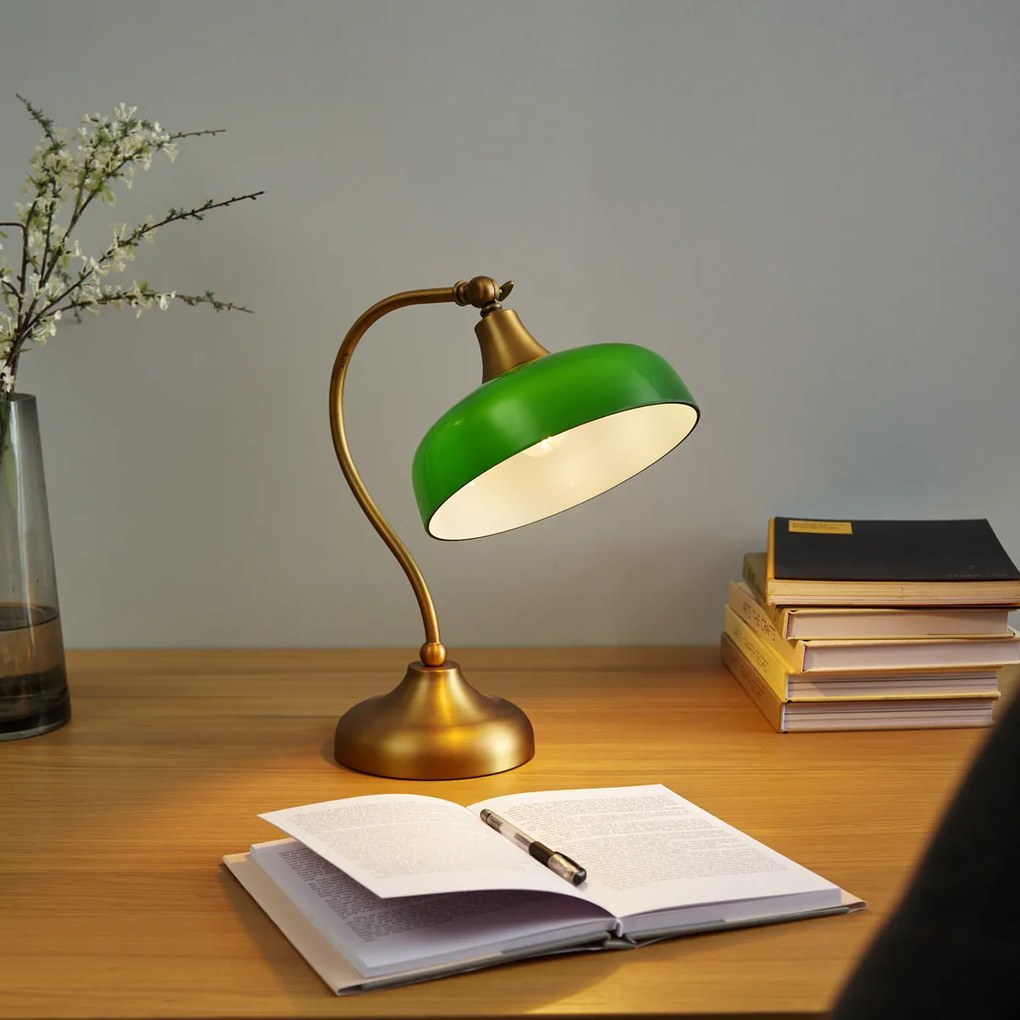 Klasická stolná lampa bronzová so zeleným opálovým sklom - Clerk
