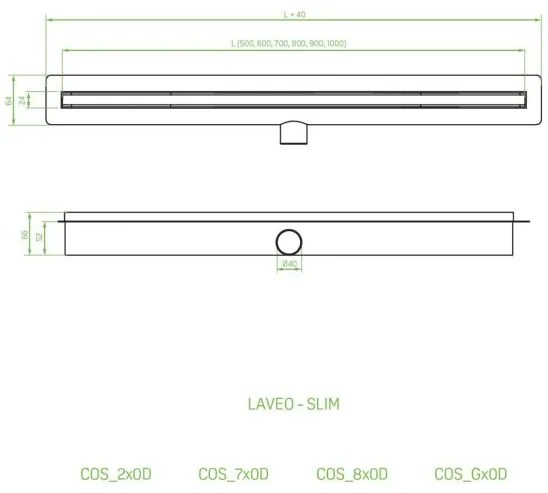 Laveo Slim, sprchový odtok 100 cm, oceľová, LAV-COS_210D