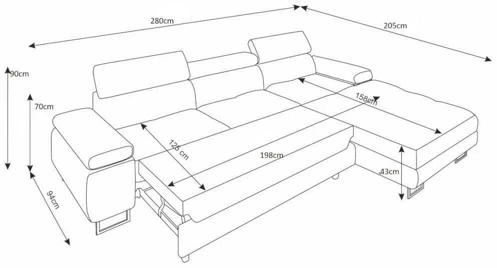 Rohová sedacia súprava DARKO mini, 280x70-90x205, sawana 14/sioux 1115, ľavá