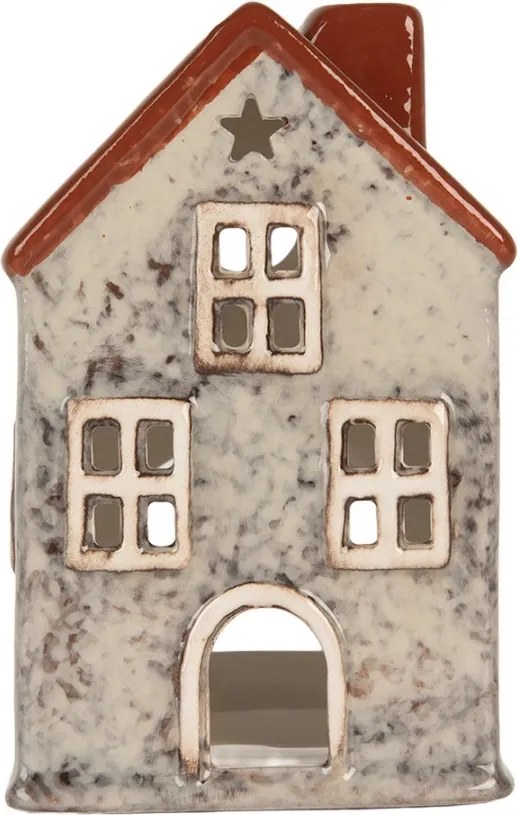 Sivý keramický domček na čajovú sviečku Lamont - 8*7*13 cm